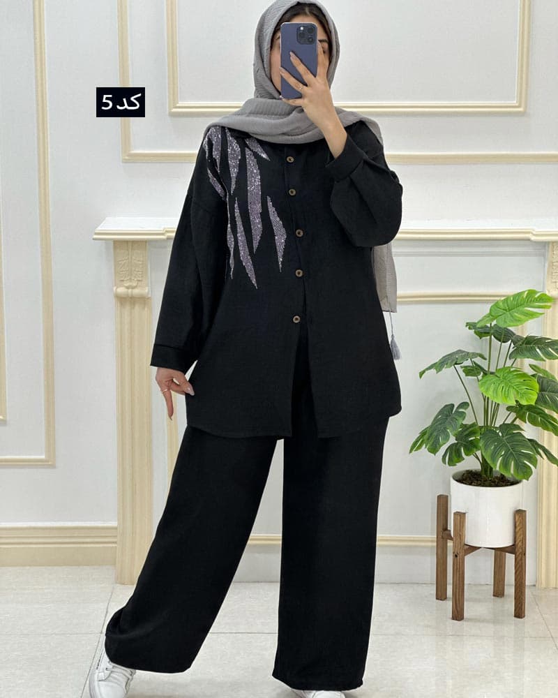 ست شومیز شلوار شانتون نگینی کد۳۴۴۱۲۱ — تصویر ۶