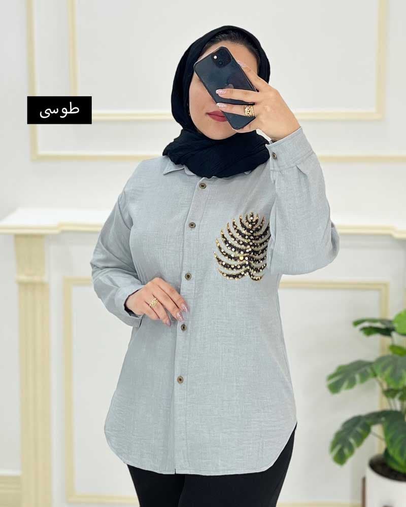 شومیزمانتویی یقه مردانه پولک دوزی کد426119 — تصویر ۲