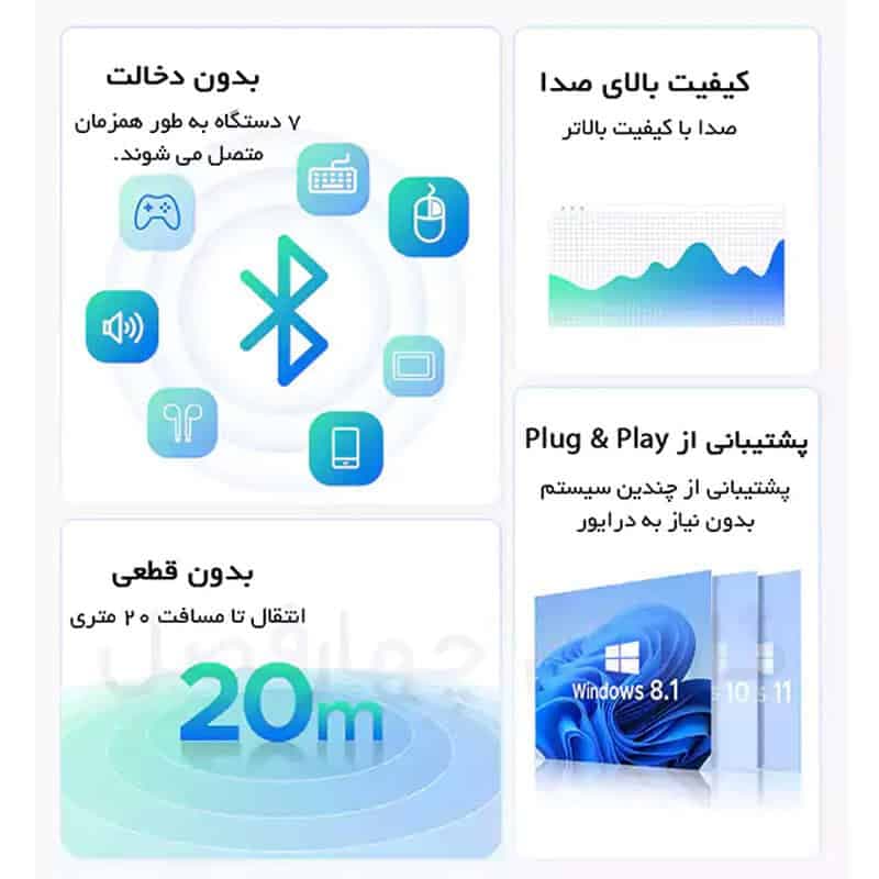 دانگل بلوتوث کامپیوتر Orico BTA-53 USB — تصویر ۶