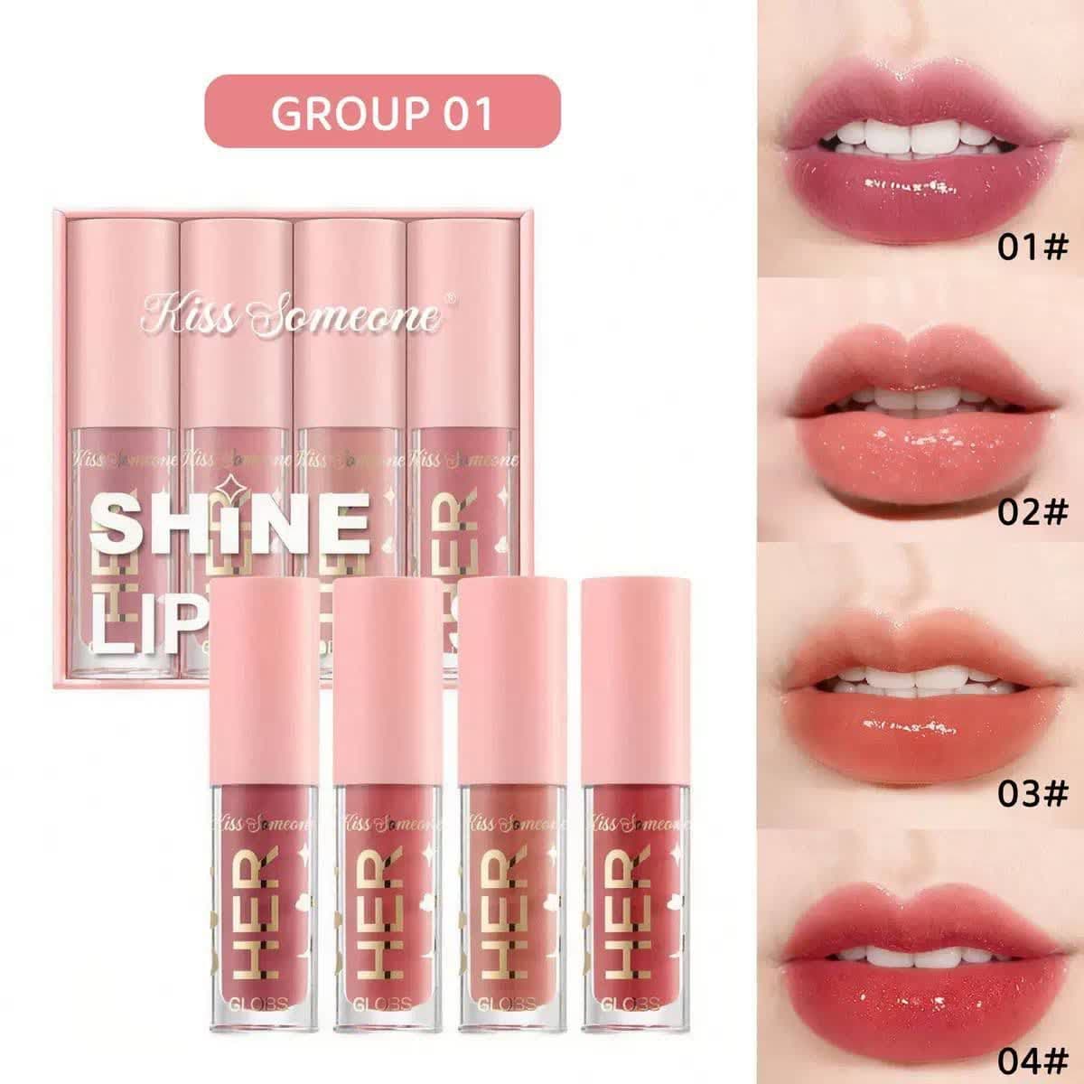 ✨ ست ۴ عددی لیپ‌گلاس دراگون Shine Lip Gloss از Kiss Someone