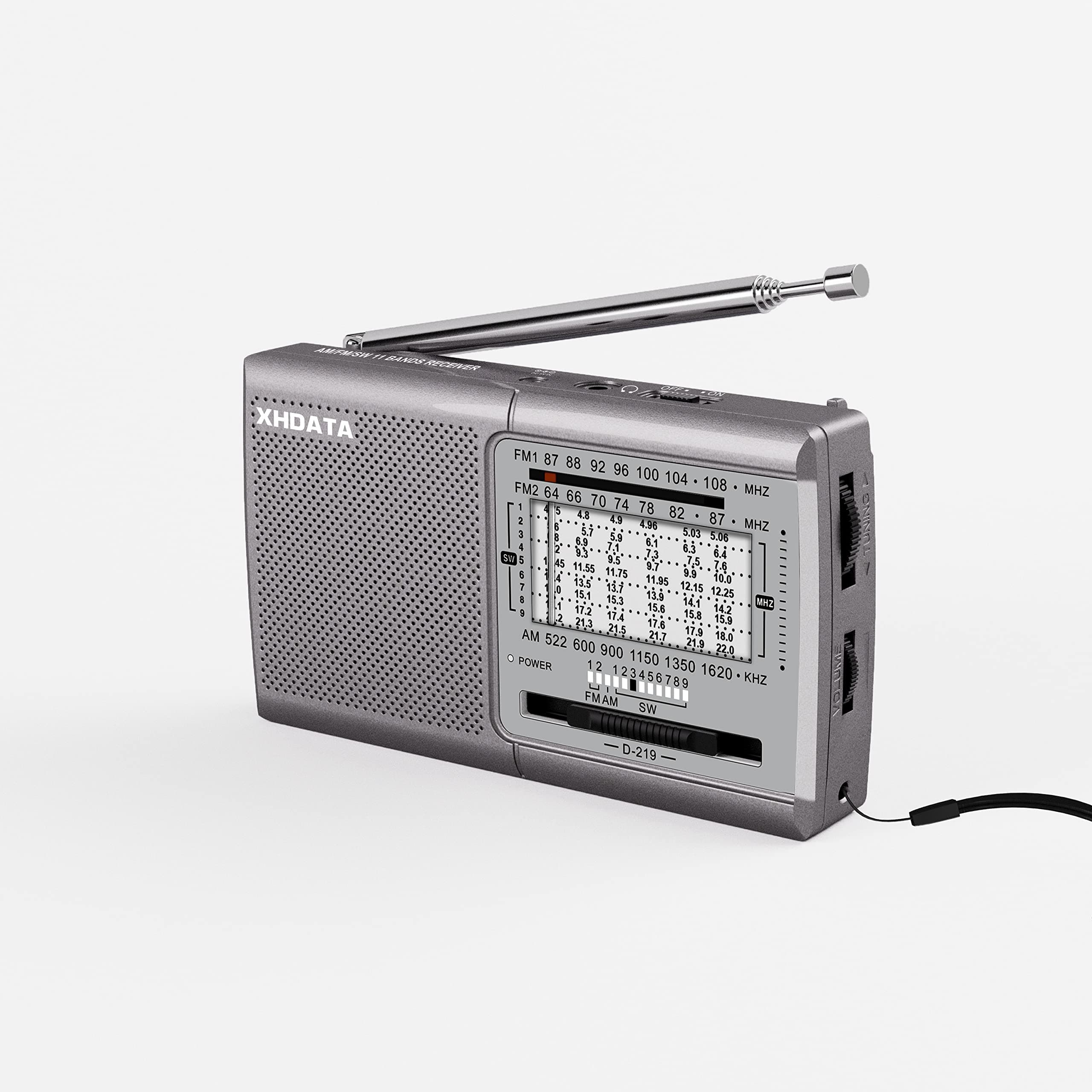 رادیو قابل حمل XHDATA D219 FM AM SWRadio کلاسیک کمپینگ خانگی کمپینگ رادیو پیاده روی خانه نقره ای