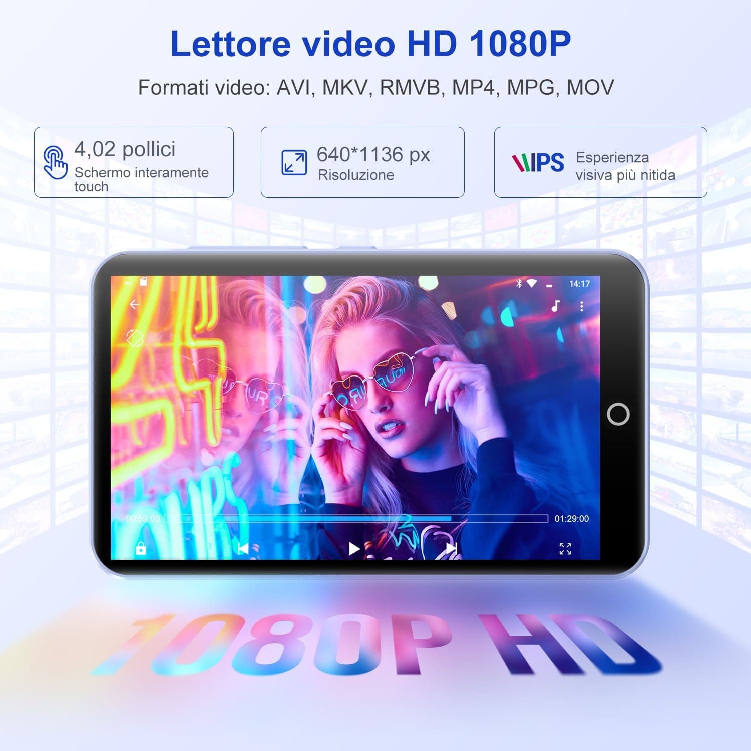 پخش کننده MP3 96 گیگابایتی با بلوتوث و وای فای، صفحه نمایش لمسی 4.02 اینچی، پخش کننده MP4 MP3، پخش کننده MP3 قابل حمل اندروید با Spotify، Audible، Amazon Music، Deezer، پخش کننده موسیقی HiFi با 96 گیگ — تصویر ۴