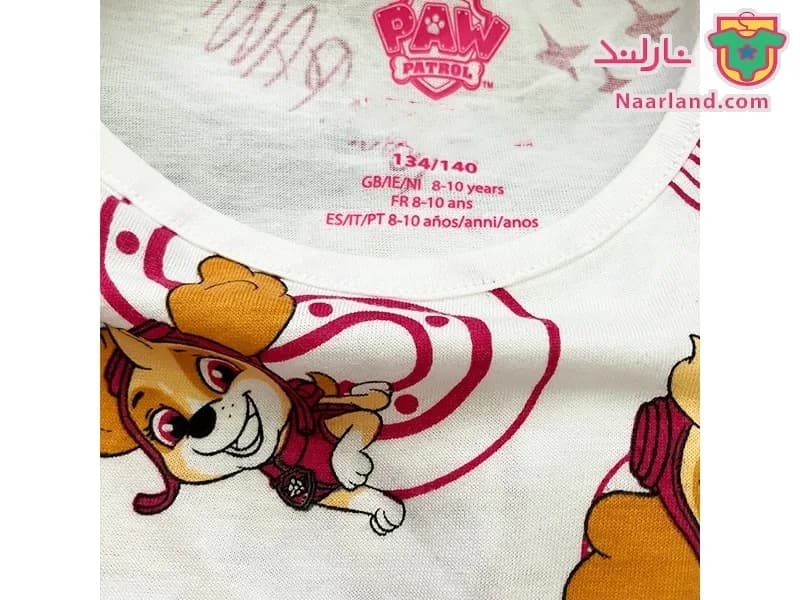 ست تیشرت شلوارک دخترانه Paw Patrol سفید صورتی طرح سگهای نگهبان — تصویر ۳