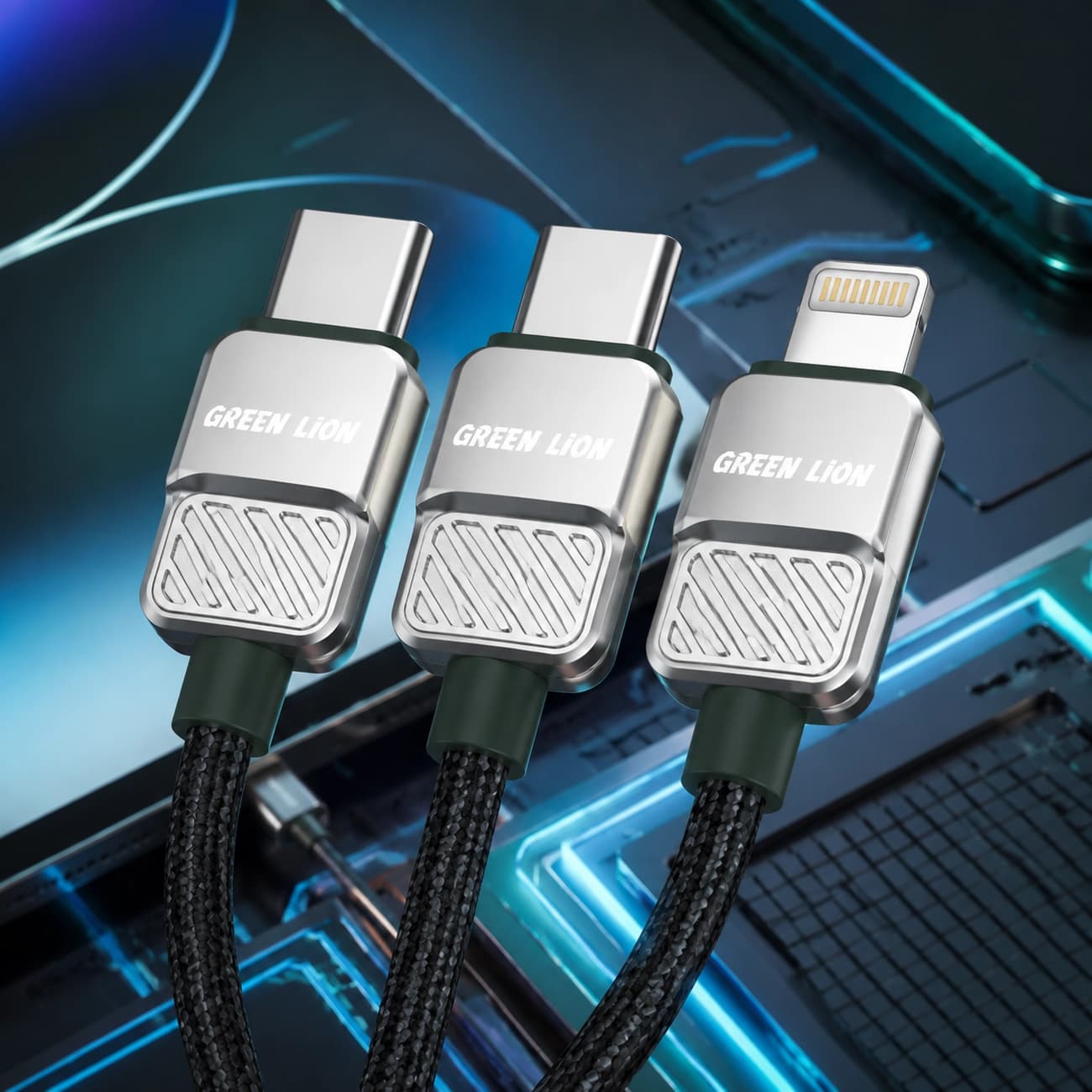 کابل بافته‌شده ۳ در ۱ گرین لاین (GN3N1EACGN) Green Lion 3-in-1 Braided Cable — تصویر ۵