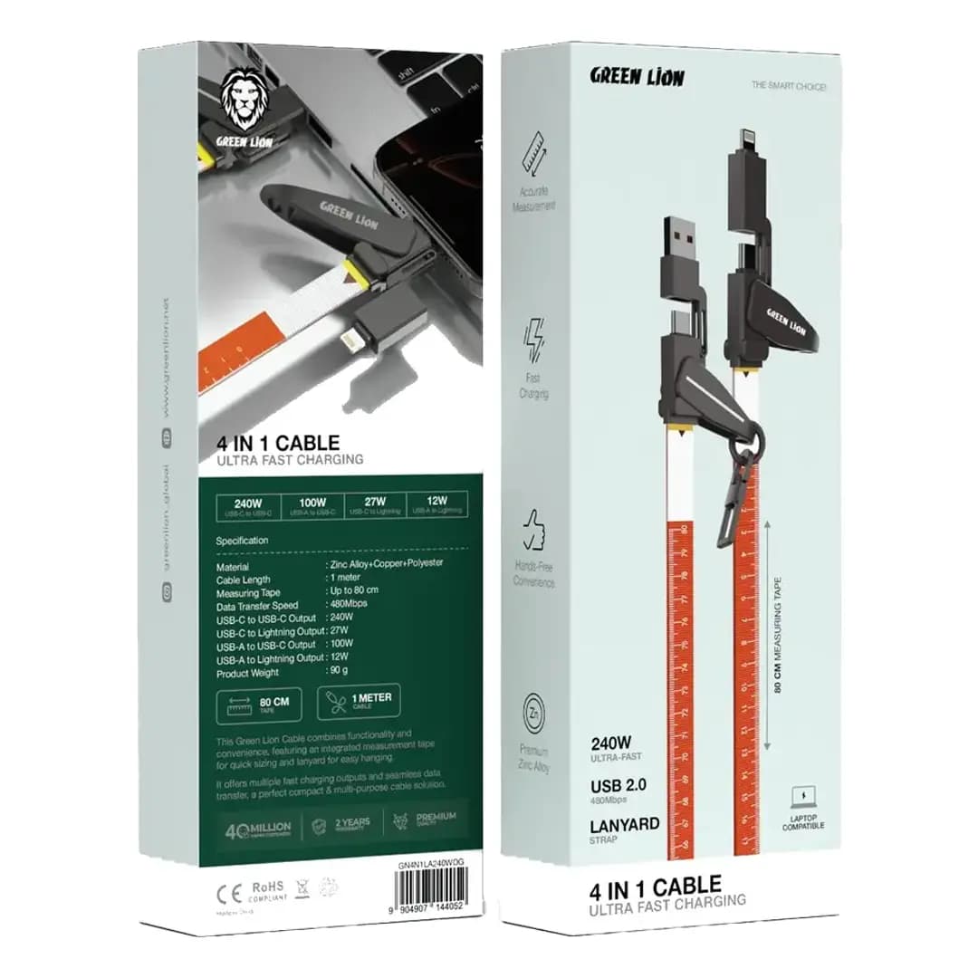 کابل شارژ و انتقال داده ۴ در ۱ گرین لاین (GN4N1LA240W) Green Lion 4-in-1 Fast Charging Cable — تصویر ۶
