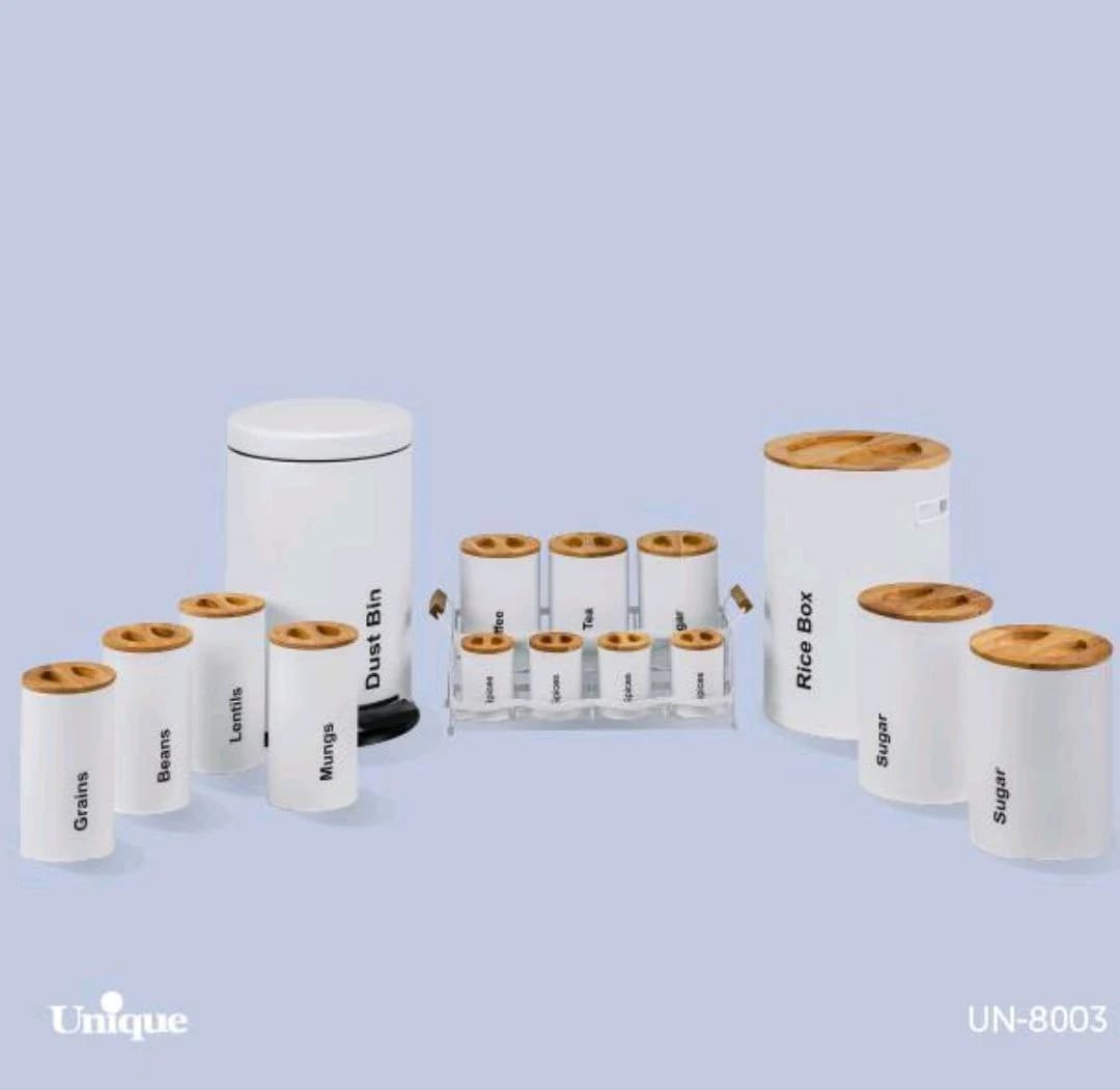 سرویس آشپزخانه 16 پارچه سفید سنباده ای درب چوبی یونیک کد UN-8060