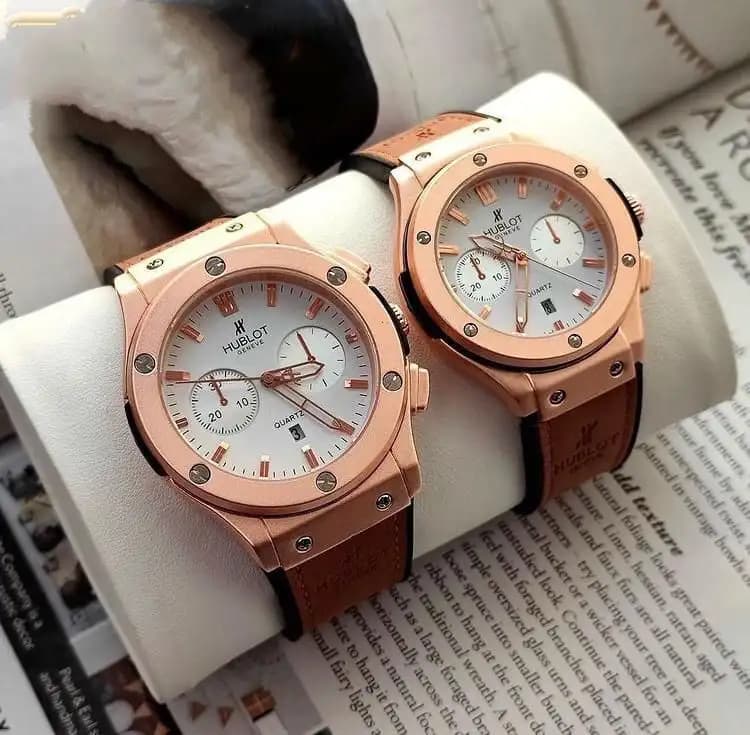 ست ساعت مچی مردانه و زنانه Hublot (رزگلد صفحه سفید) کد 4561
