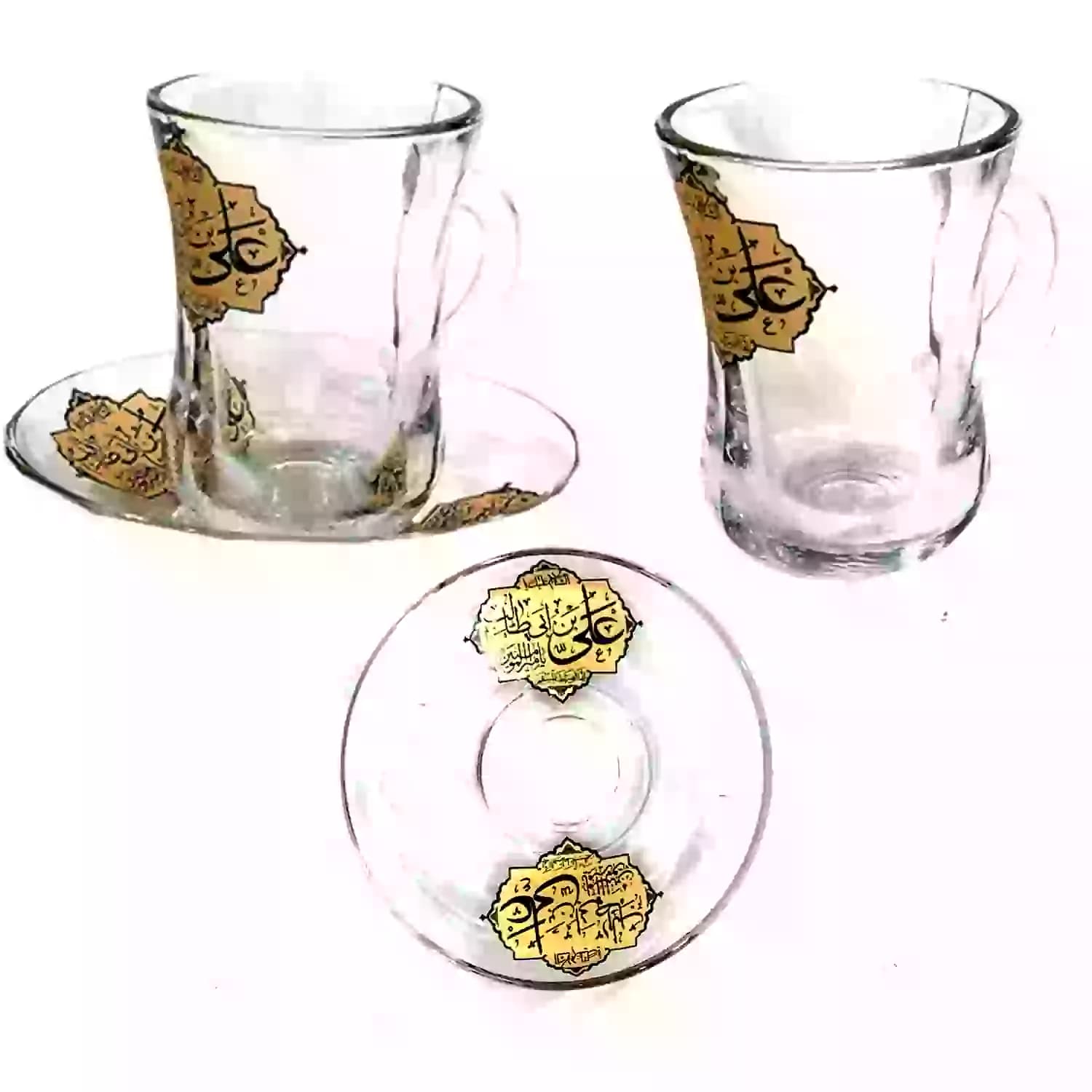 استکان و نعلبکی کمرباریک دسته دار یا علی بن ابی طالب-6تایی-12پارچه کد 103947 — تصویر ۵
