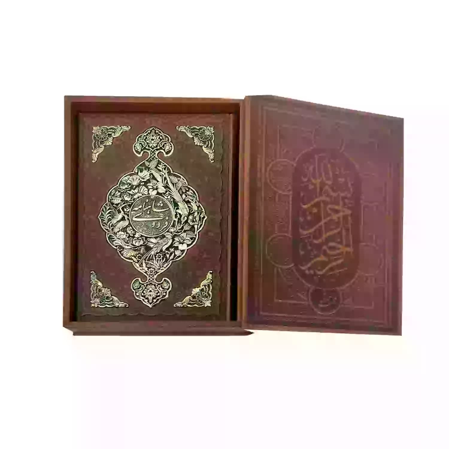 کتاب نفیس شاهنامه رحلی گلاسه چرم جعبه دار طرح مس کد 125730 — تصویر ۳