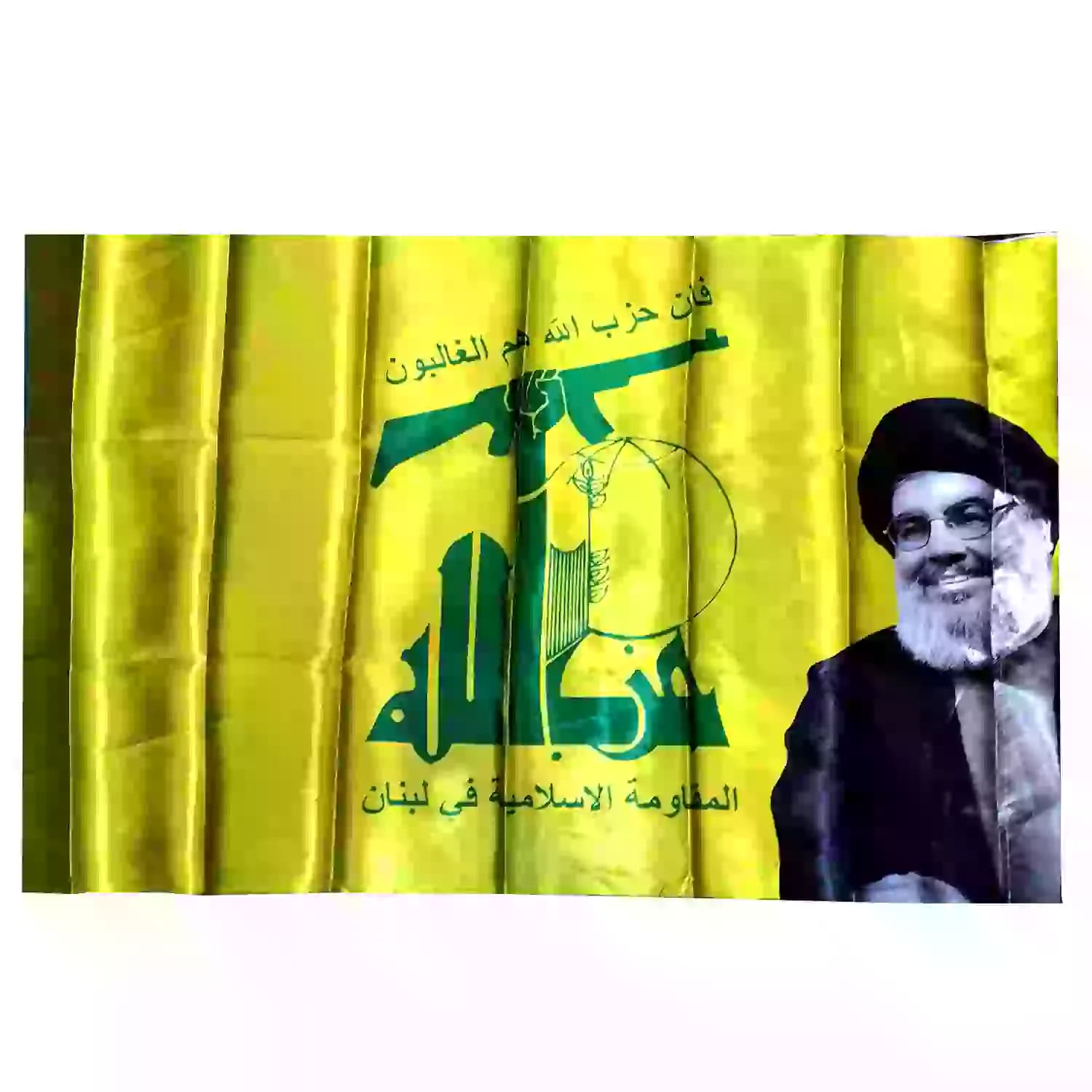 پرچم ساتن مقاومت حزب الله لبنان با تصویر سید حسن نصرالله 60در110سانت کد 103879 — تصویر ۲