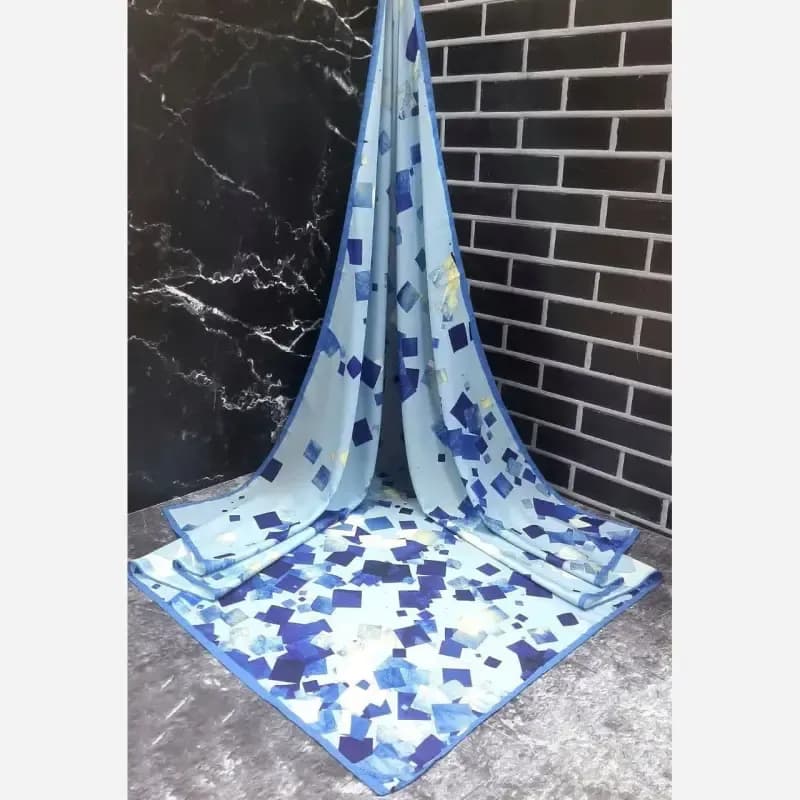 روسری نخ کاستوم طرح باران سایز 140 آبی هندسی اسپرت — تصویر ۵