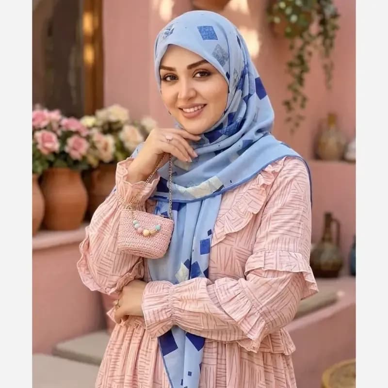 روسری نخ کاستوم طرح باران سایز 140 آبی هندسی اسپرت — تصویر ۸