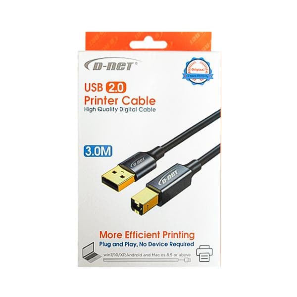 کابل پرینتر USB کانکتور فلزی دی نت طول 3 متر — تصویر ۲