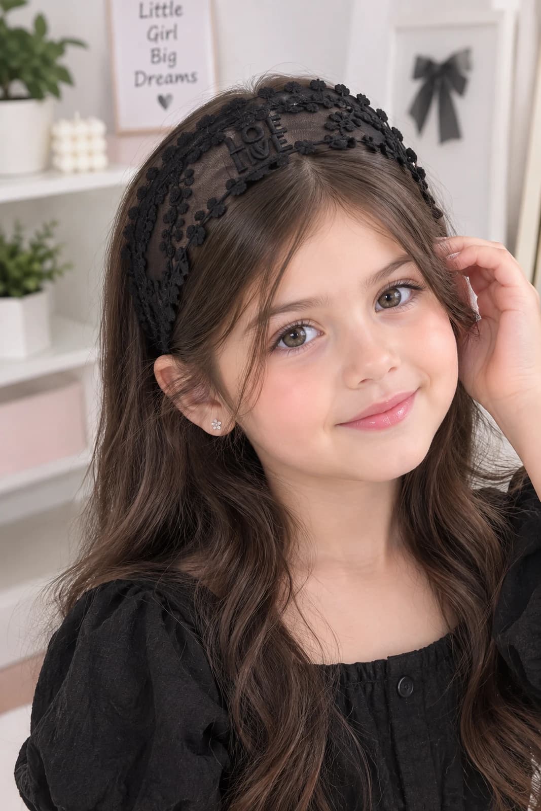 هدبند دخترانه گیپور مدل LOVE مناسب ۸ تا ۲۰ سال — تصویر ۲