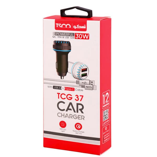 شارژر فندکی تسکو مدل TCG 37 QC3.0 PD 30W به همراه کابل Type-C — تصویر ۲