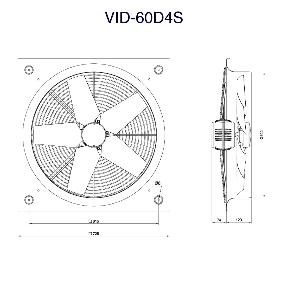 هواکش صنعتی سبک فلزی دمنده مدل VID-60D4S سایز 60 سانت — تصویر ۲