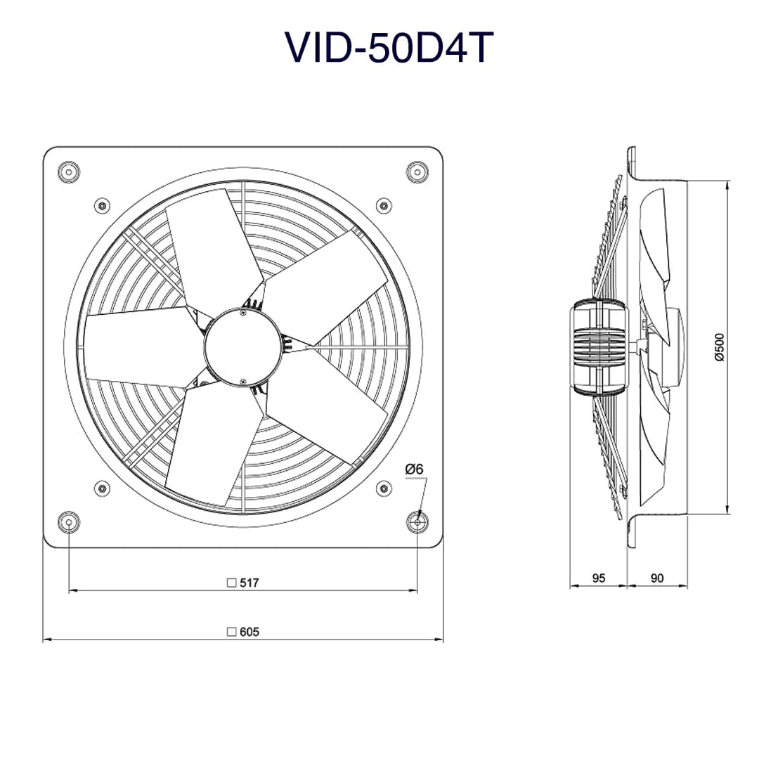 هواکش صنعتی سبک فلزی دمنده مدل VID-50D4T سایز 50 سانت — تصویر ۲