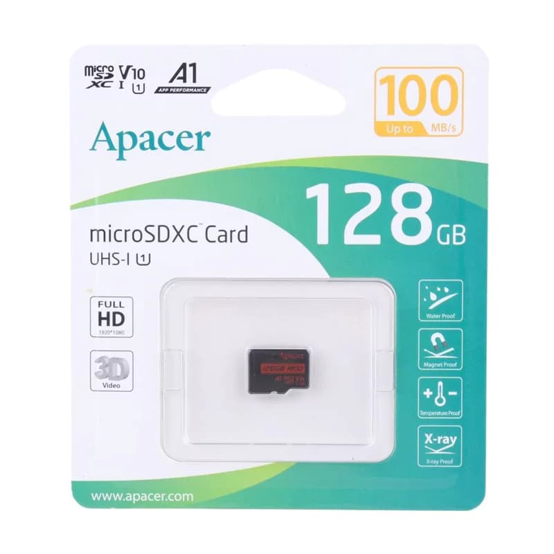 کارت حافظه اپیسر مدل Apacer R100 microSDXC UHS-I U1 سرعت 100MBps ظرفیت 128 گیگابایت بدون خشاب