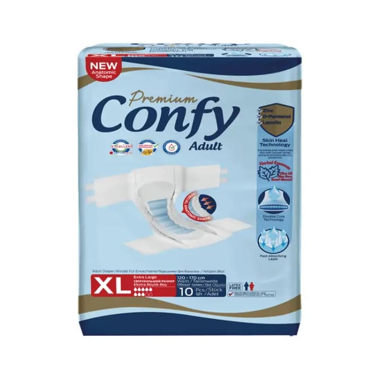 پوشک بزرگسال کانفی سایز خیلی بزرگ بسته 10 عددی – Confy Premium