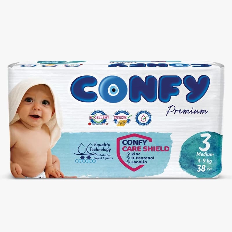 پوشک بچه کانفی (دوبل) سایز 3 بسته 38 عددی – Confy Premium