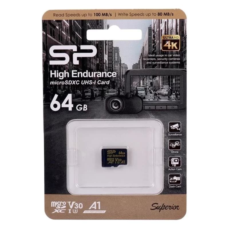 کارت حافظه سیلیکون پاور مدل microSDXC High Endurance UHS-I U3 کلاس 10 استاندارد سرعت 100MBps ظرفیت 64 گیگابایت