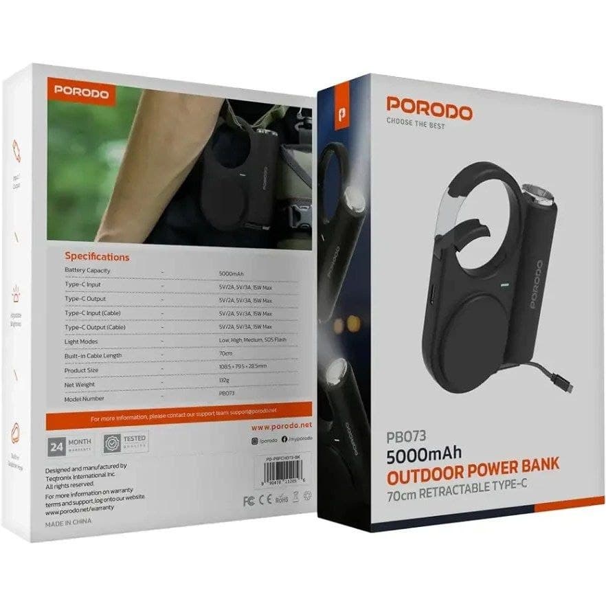 پاوربانک چراغ‌دار 5000mAh پرودو مدل PD-PBFCH073-BK — تصویر ۴