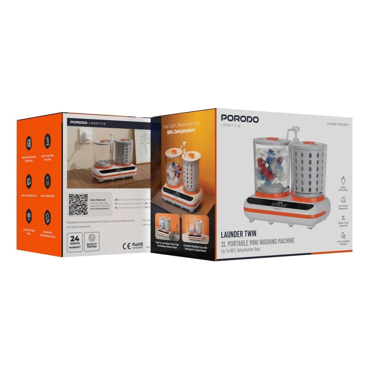 مینی لباس‌شویی و خشک‌کن شارژی پرودو Launder Twin مدل PDLFSTHP200WH — تصویر ۵