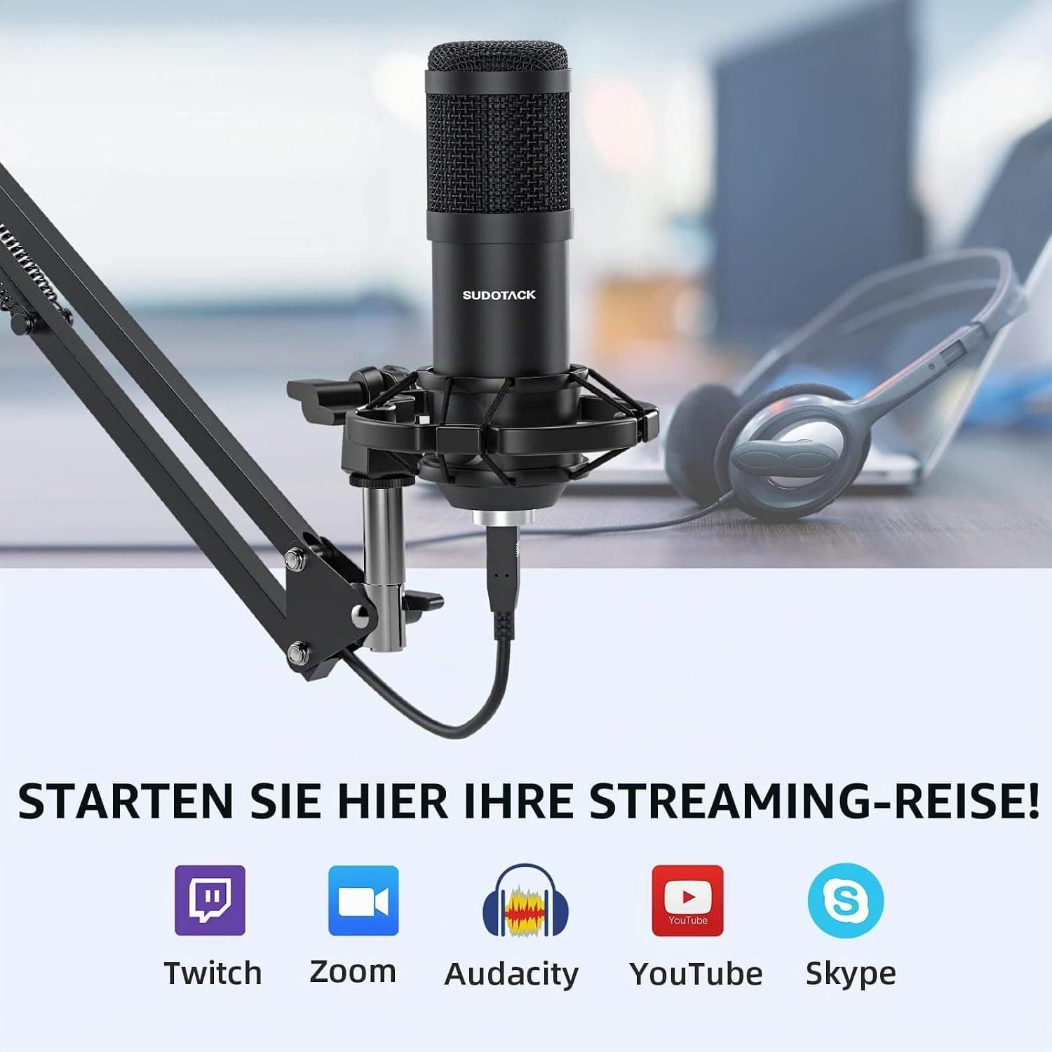 میکروفون کندانسر سودوتک مدل USB استودیویی | SUDOTACK USB Gaming Microphone with Arm — تصویر ۶