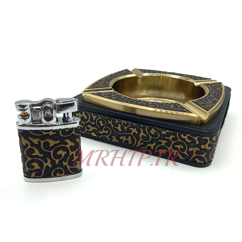 ست فندک و زیرسیگاری مدل مشکی طلایی کد a220025