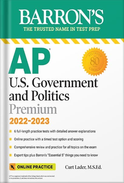دانلود کتاب AP U.S. Government and Politics Premium, 2022-2023: 6 Practice Tests + Comprehensive Review + Online Practice (Barron’s Test Prep) Thirteenth Edition by Curt Lader