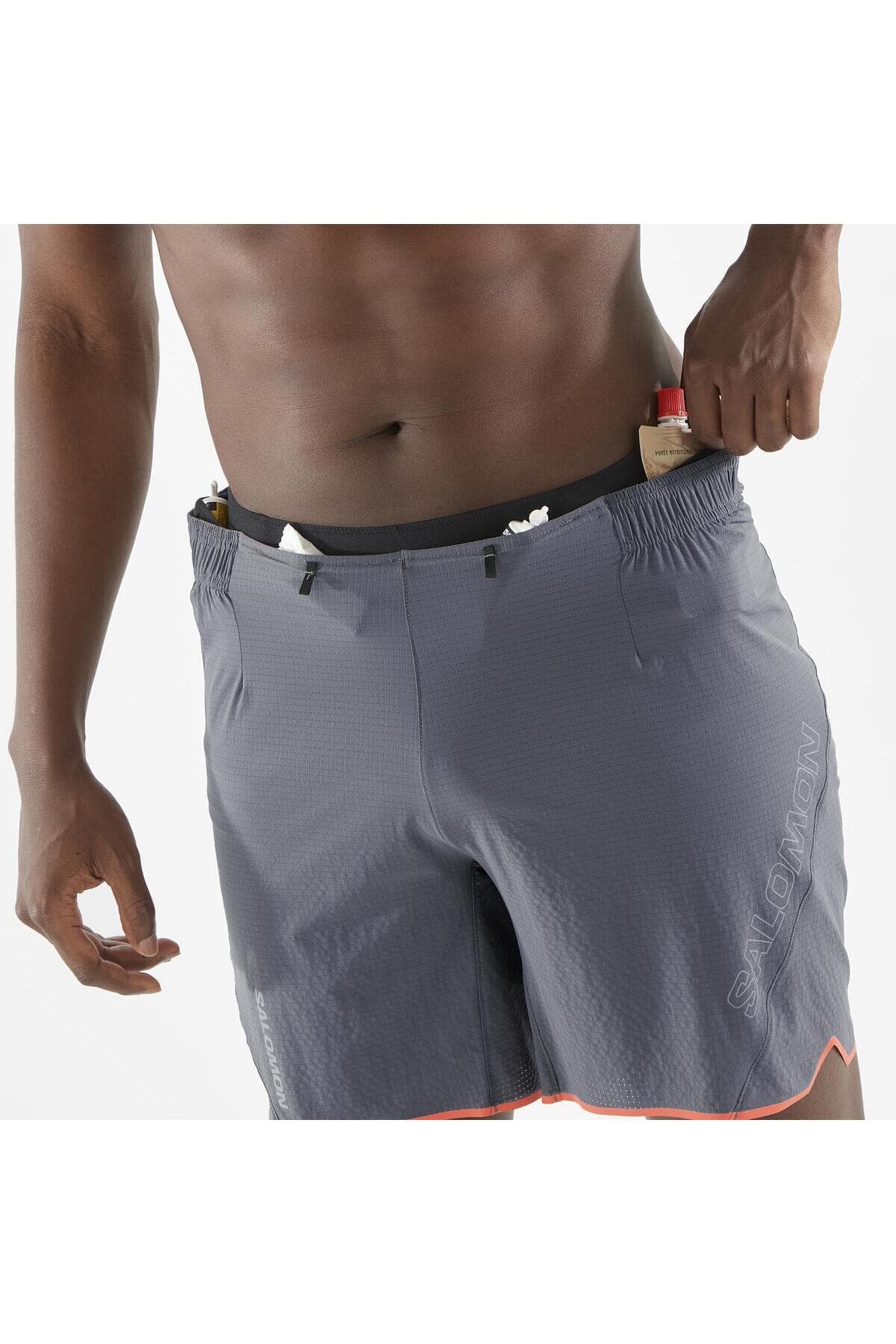 شورت ورزشی سالومون مردانه پارچه خاکستری راسته Regular/رگولار دامن کوتاه اسپرت | Salomon LC2433300 BD — تصویر ۶