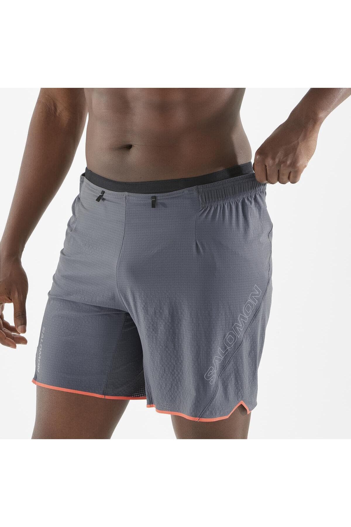 شورت ورزشی سالومون مردانه پارچه خاکستری راسته Regular/رگولار دامن کوتاه اسپرت | Salomon LC2433300 BD — تصویر ۵