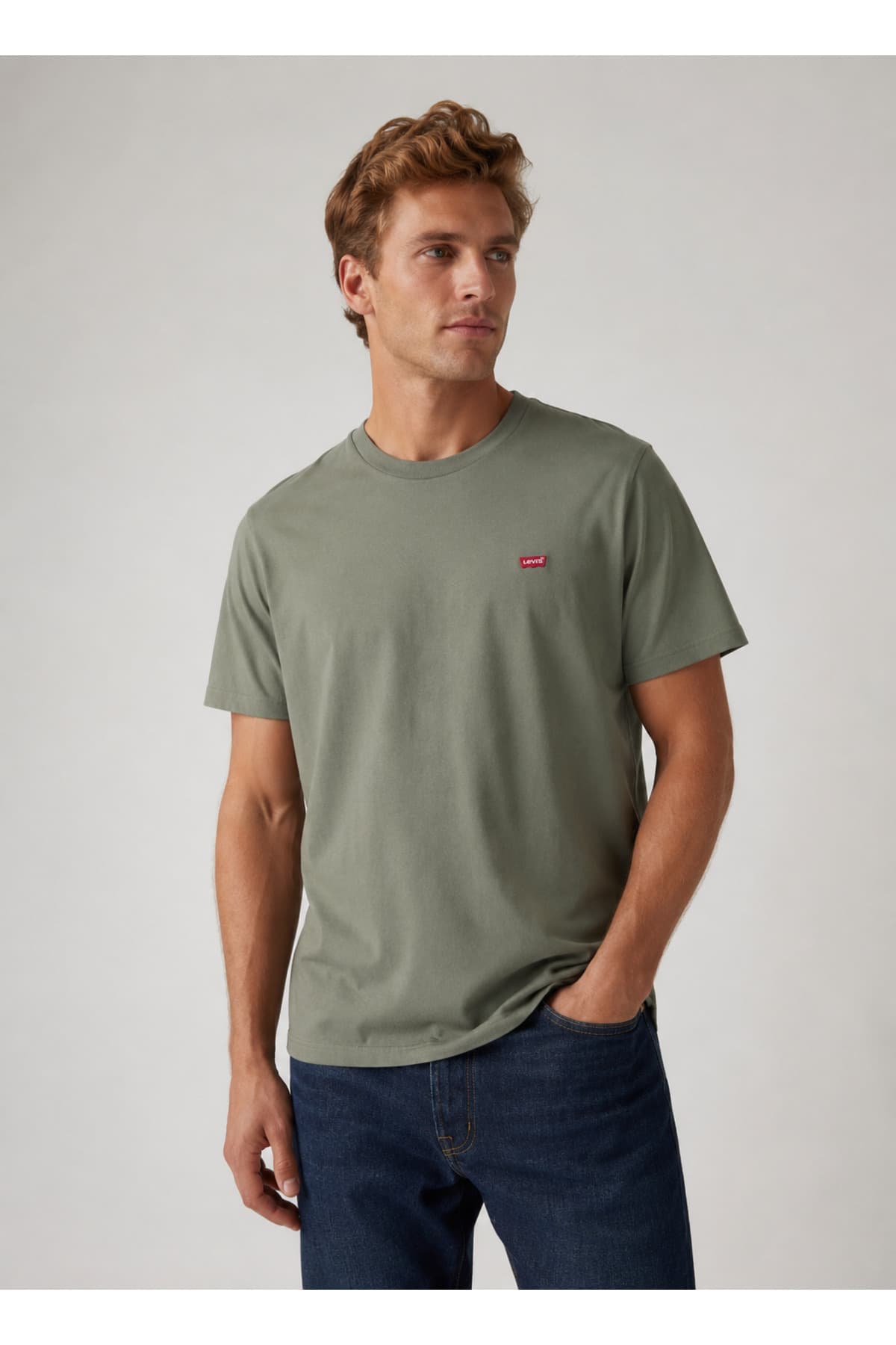 تی شرت لیوایز مردانه پاموک خاکی بیسیک راسته Relaxed/ریلکس بیسیک Daily/روزانه | Levi’s 3VJ002 TR