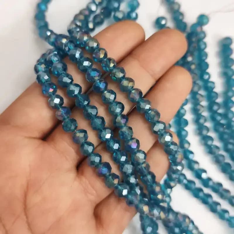 کریستال بندی آبی هفت رنگ سایز 6 میل (مهره کریستال تراش‌دار) — تصویر ۲