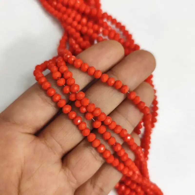 کریستال بندی قرمز گوجه ای سایز ۴ میل (مهره کریستال تراشدار) — تصویر ۲