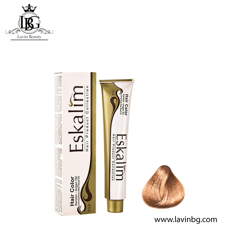 رنگ مو اسکالیم سری فندقی شماره 8/42 رنگ بلوند فندقی روشن با پوشش بالا حجم 100 میل – ESKALIM