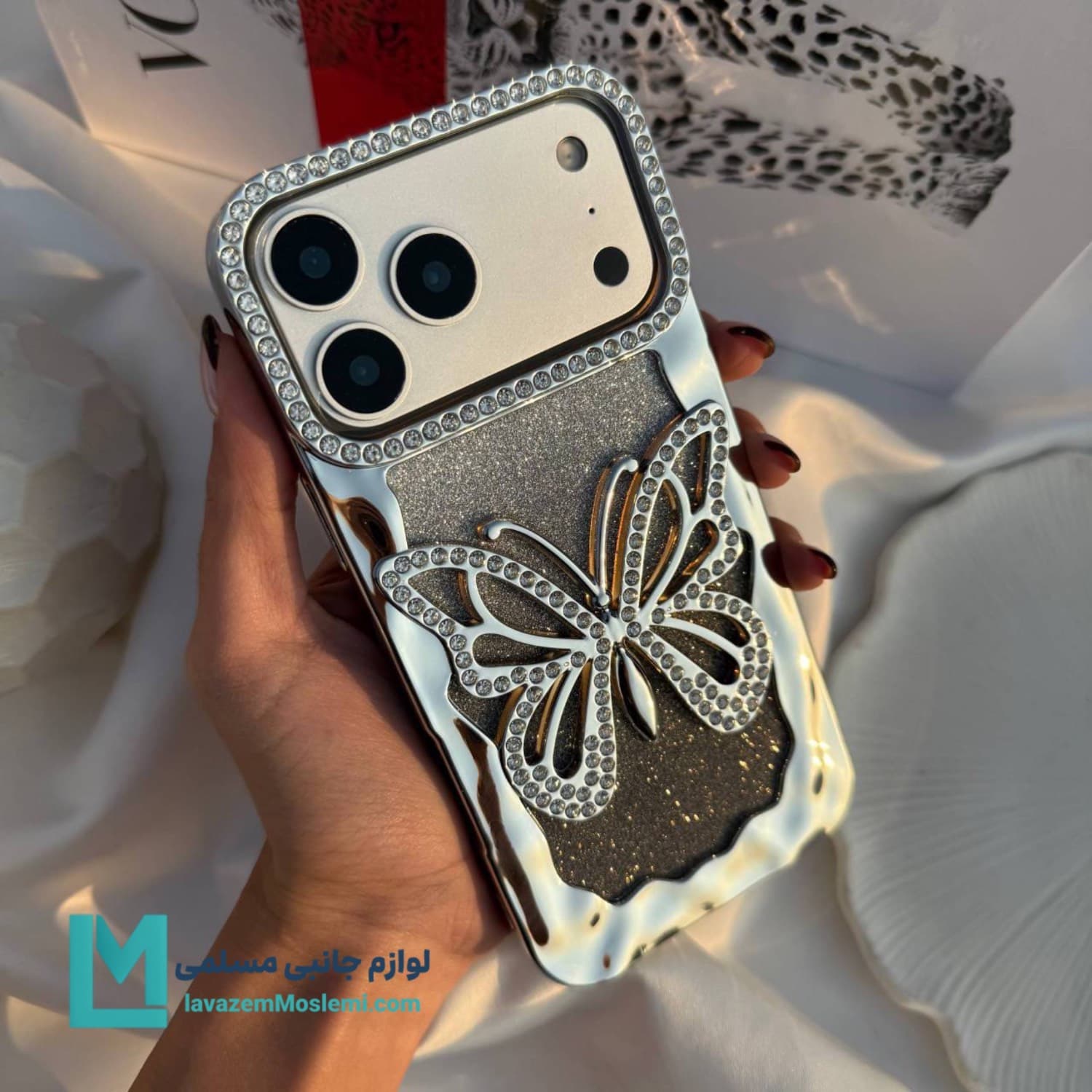 قاب گوشی فانتزی پروانه نگین‌دار سه‌بعدی کد C3028 | لوازم جانبی مسلمی