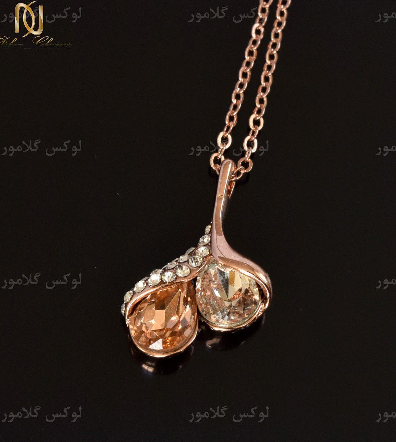 گردنبند رزگلد دخترانه جواهری کلیو با کریستال سواروسکی ne-n024 — تصویر ۲