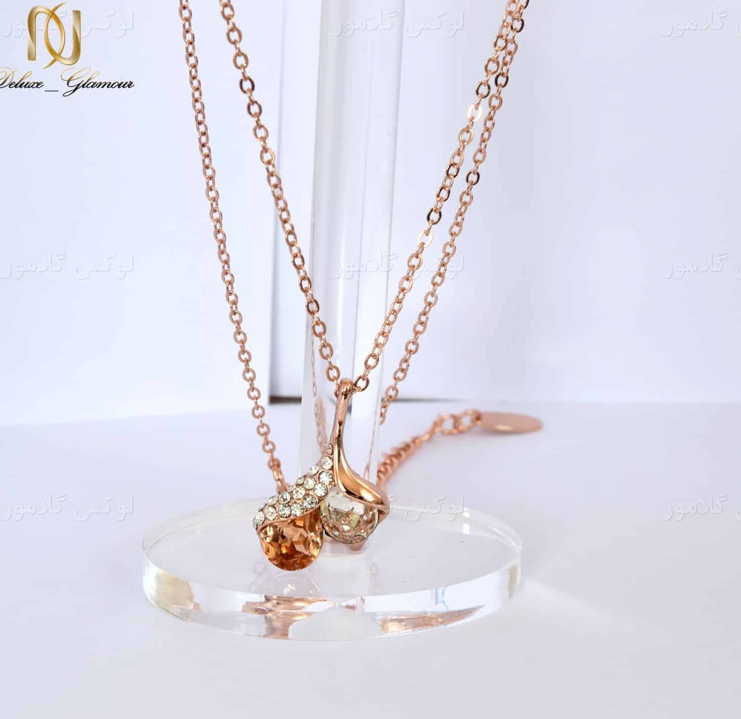 گردنبند رزگلد دخترانه جواهری کلیو با کریستال سواروسکی ne-n024
