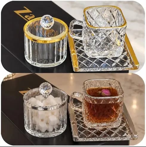 فنجان نعلبکی بلور وارداتی در 2 رنگ — تصویر ۲