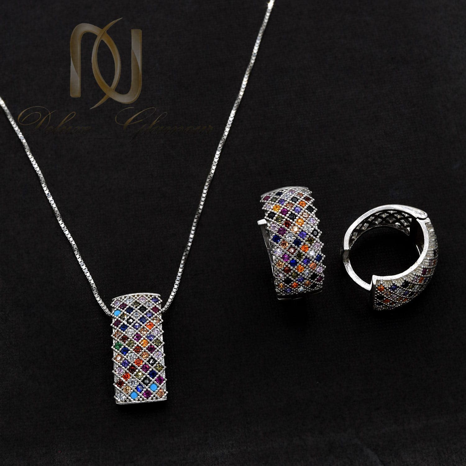 نیم ست پرنس نقره 925 نگین رنگی ns-n656 — تصویر ۲