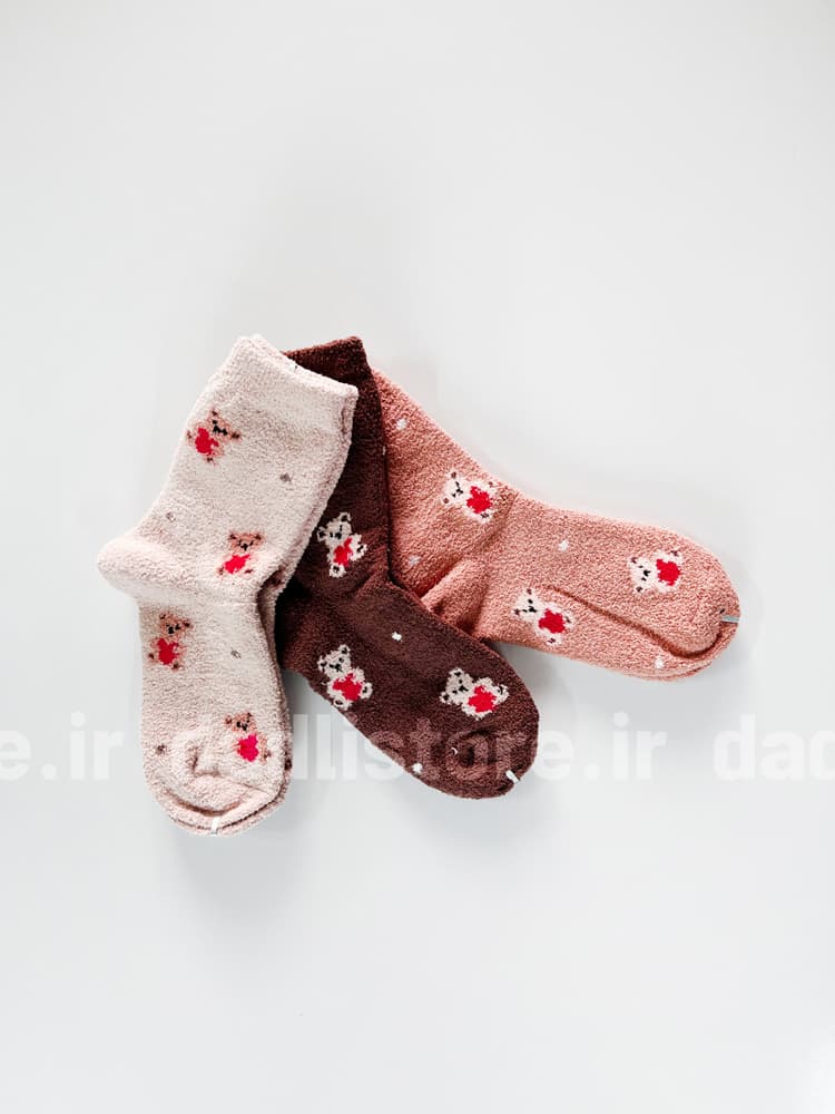 جوراب ساقدار زنانه حوله ای طرح خرس