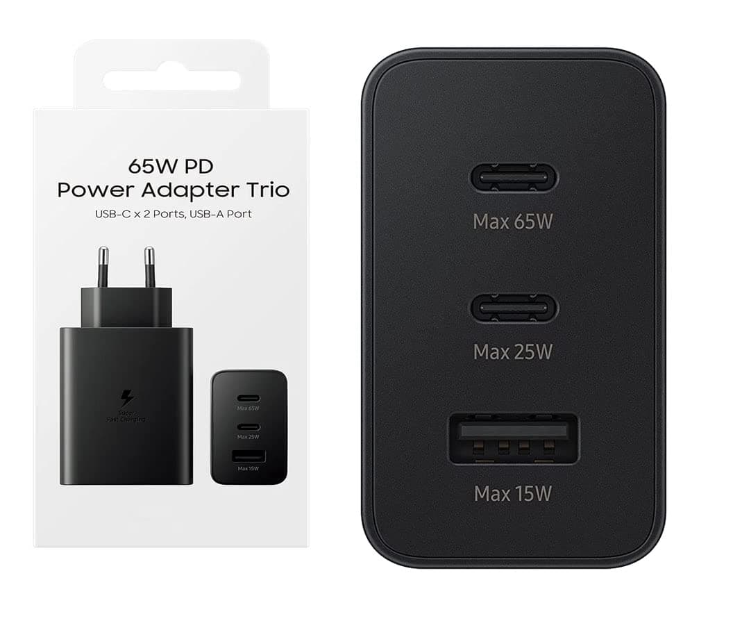 آداپتور شارژر سریع دیواری 65W سامسونگ با سه پورت خروجی Samsung 65W Power Adapter Trio Fast Charger