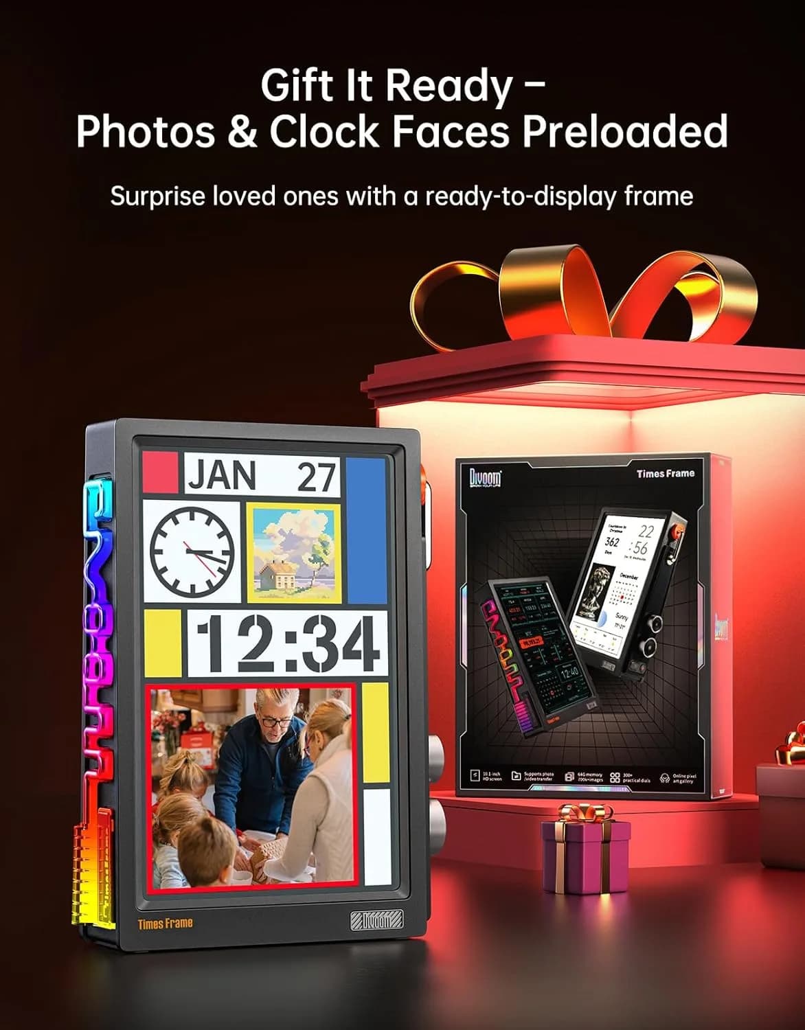 قاب دیجیتال Divoom Times Frame – سیاه — تصویر ۲