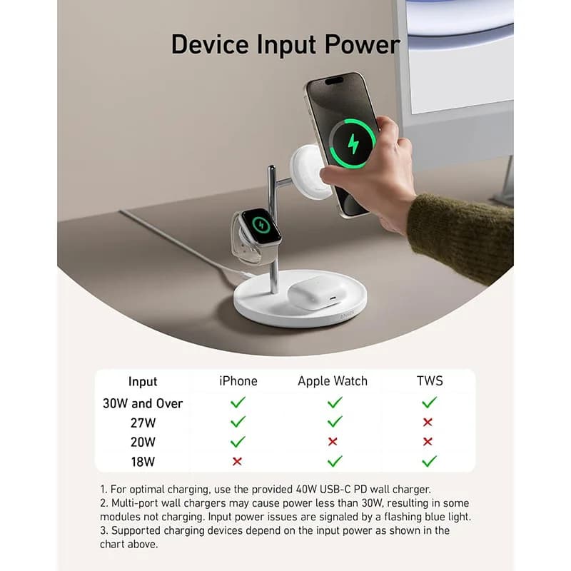 شارژر بی سیم مگنتی سه در یک انکر Anker MagGo Wireless Charging Station (3-in-1 Stand) Qi2 — تصویر ۴