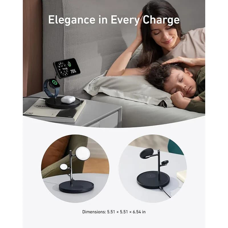 شارژر بی سیم مگنتی سه در یک انکر Anker MagGo Wireless Charging Station (3-in-1 Stand) Qi2 — تصویر ۸