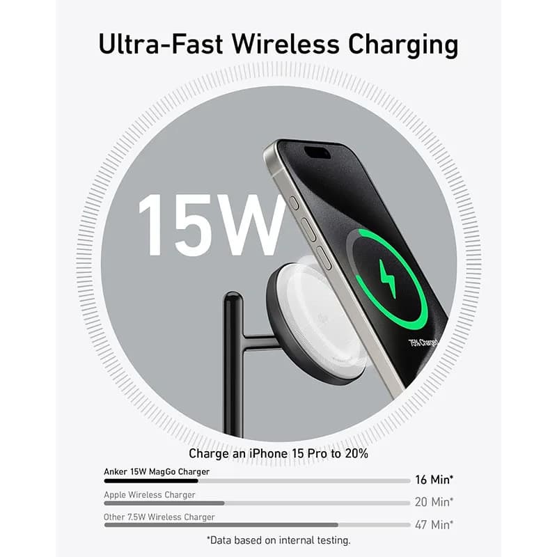 شارژر بی سیم مگنتی سه در یک انکر Anker MagGo Wireless Charging Station (3-in-1 Stand) Qi2 — تصویر ۳
