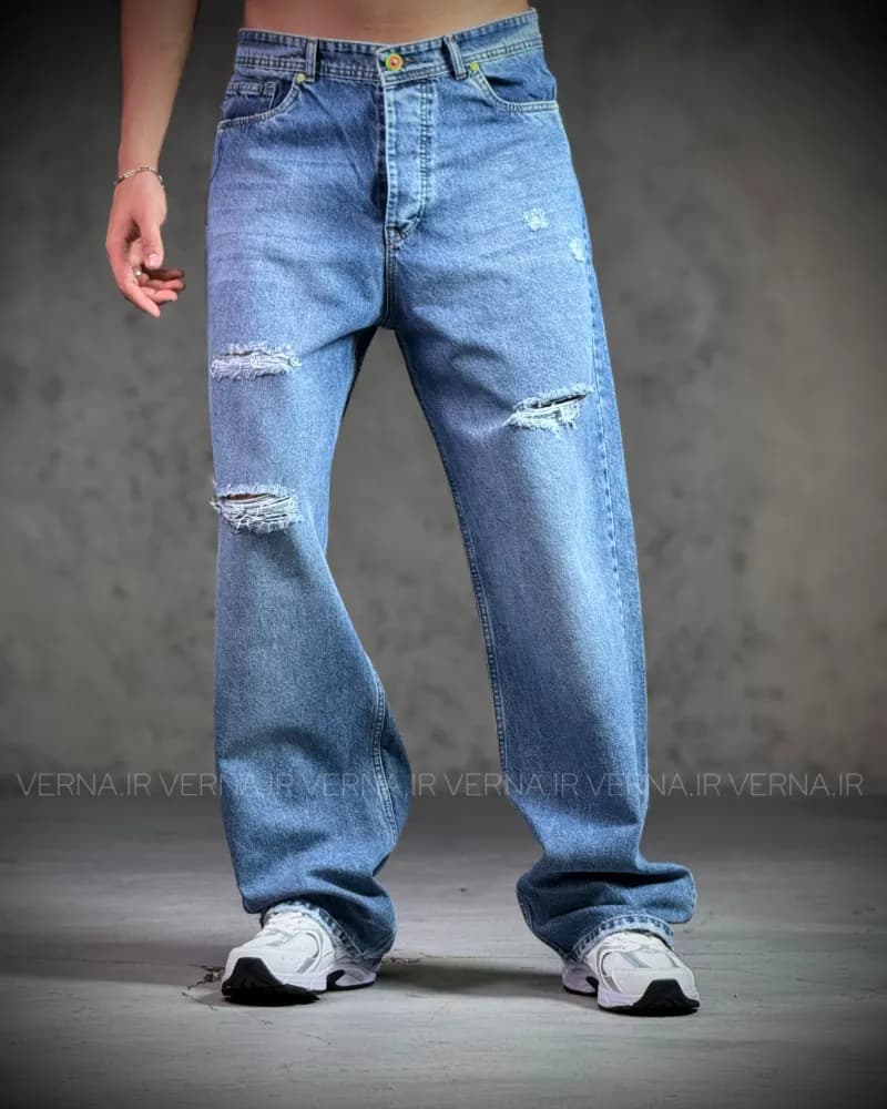 شلوار بگ مردانه جین زاپدار OLD BLUE 1090