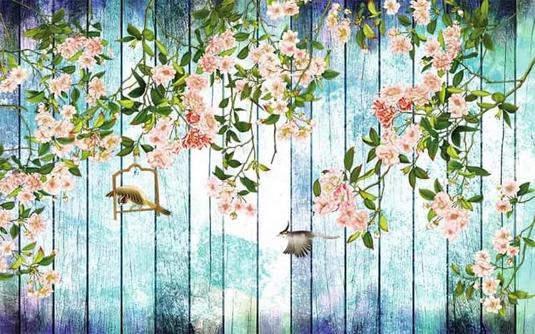 پوستر سه بعدی دیوار چوبی بهاری