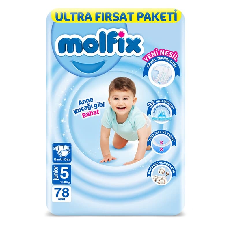 پوشک چسبی مولفیکس سایز ۵ ترکیه ۷۸ عددی Molfix